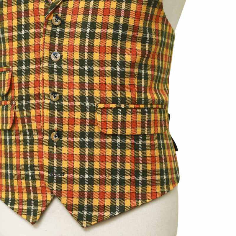 Mens Vest 44R Plaid Wool Yellow Orange Green Waistcoat Western Formal Wedding