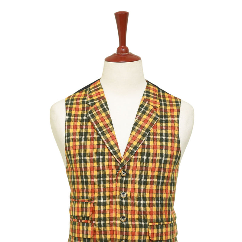 Mens Vest 44R Plaid Wool Yellow Orange Green Waistcoat Western Formal Wedding