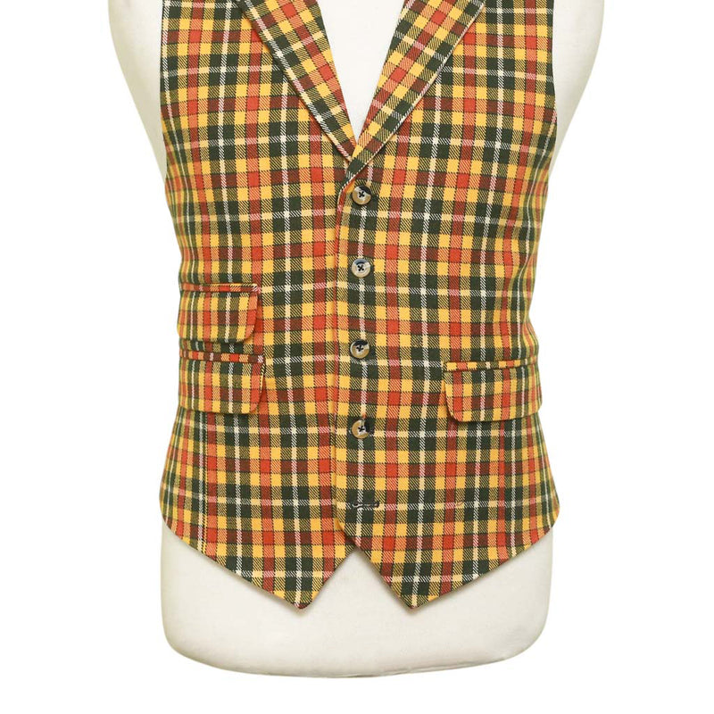 Mens Vest 44R Plaid Wool Yellow Orange Green Waistcoat Western Formal Wedding
