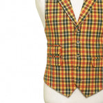 Mens Vest 44R Plaid Wool Yellow Orange Green Waistcoat Western Formal Wedding
