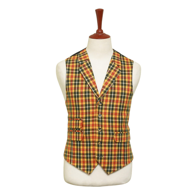 Mens Vest 44R Plaid Wool Yellow Orange Green Waistcoat Western Formal Wedding