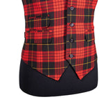 Mens Waistcoat Suit Vest 40R Red Black Yellow Tartan Plaid Wool Formal Wedding