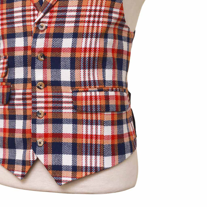 Mens Vest 44R Tartan Plaid Wool Orange Blue Waistcoat XL Formal Wedding Party