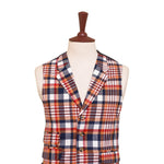Mens Vest 44R Tartan Plaid Wool Orange Blue Waistcoat XL Formal Wedding Party