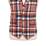 Mens Vest 44R Tartan Plaid Wool Orange Blue Waistcoat XL Formal Wedding Party