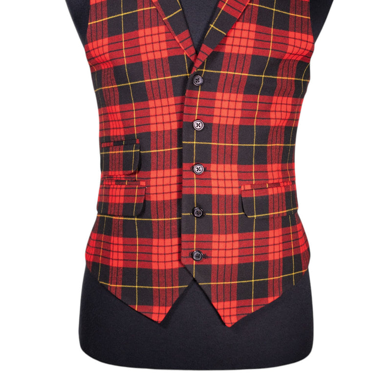 Mens Waistcoat Suit Vest 40R Red Black Yellow Tartan Plaid Wool Formal Wedding