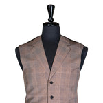 Mens Vest Beige Glen Plaid Wool Dress Formal Wedding Suit Lapel Waistcoat Medium