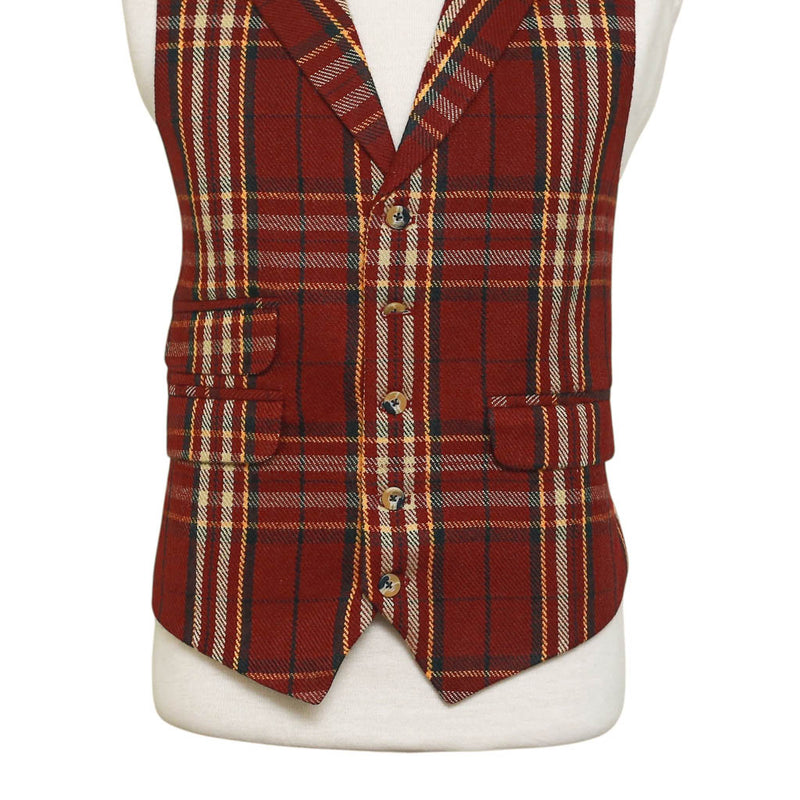 Mens Vest 44R Plaid Wool Burgundy Yellow Waistcoat Western Formal Wedding Party