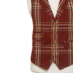 Mens Vest 44R Plaid Wool Burgundy Yellow Waistcoat Western Formal Wedding Party