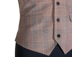 Mens Vest Beige Glen Plaid Wool Dress Formal Wedding Suit Lapel Waistcoat Medium