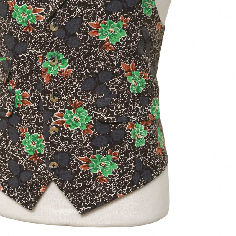 Mens Vest 44R Floral Brown Green Wool Lapel Waistcoat Formal Wedding Groom Party