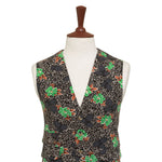 Mens Vest 44R Floral Brown Green Wool Lapel Waistcoat Formal Wedding Groom Party