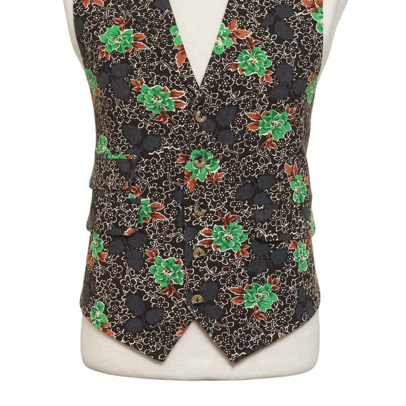 Mens Vest 44R Floral Brown Green Wool Lapel Waistcoat Formal Wedding Groom Party