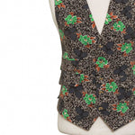 Mens Vest 44R Floral Brown Green Wool Lapel Waistcoat Formal Wedding Groom Party