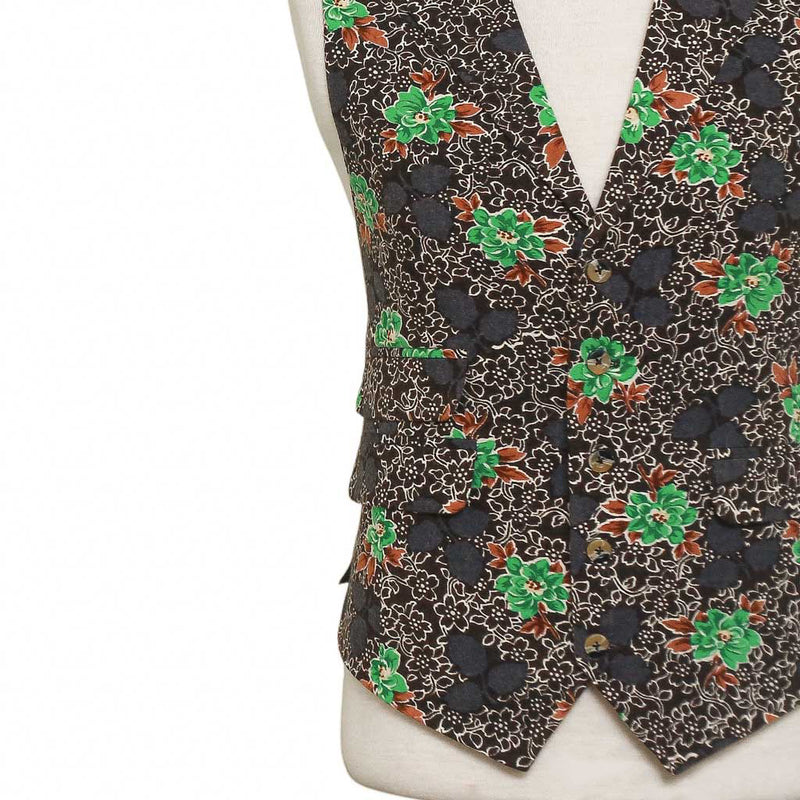 Mens Vest 44R Floral Brown Green Wool Lapel Waistcoat Formal Wedding Groom Party