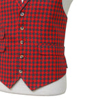 Mens Vest 44R Red Gray Check Wool Waistcoat XL Casual Formal Wedding Party Groom