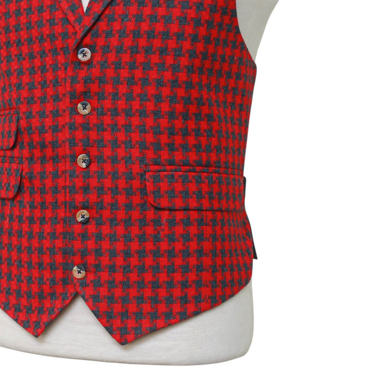 Mens Vest 44R Red Gray Check Wool Waistcoat XL Casual Formal Wedding Party Groom