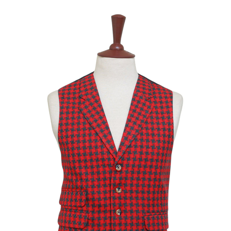 Mens Vest 44R Red Gray Check Wool Waistcoat XL Casual Formal Wedding Party Groom
