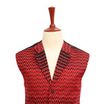 Mens Vest Suit Lapel Red Black Geometric Wool Formal Wedding Waistcoat XL 46