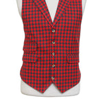 Mens Vest 44R Red Gray Check Wool Waistcoat XL Casual Formal Wedding Party Groom