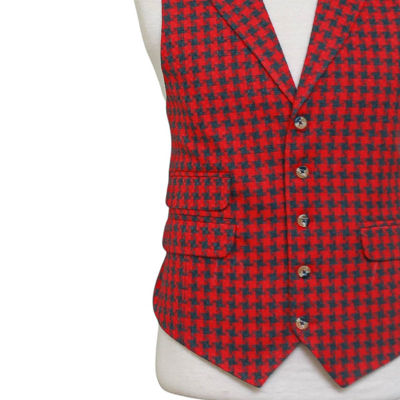 Mens Vest 44R Red Gray Check Wool Waistcoat XL Casual Formal Wedding Party Groom