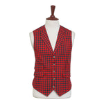 Mens Vest 44R Red Gray Check Wool Waistcoat XL Casual Formal Wedding Party Groom