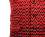 Mens Vest Suit Lapel Red Black Geometric Wool Formal Wedding Waistcoat XL 46