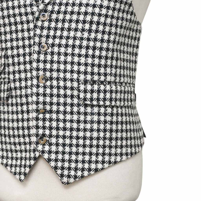 Mens Vest 44R Black White Check Wool Waistcoat Casual Formal Wedding Party Groom