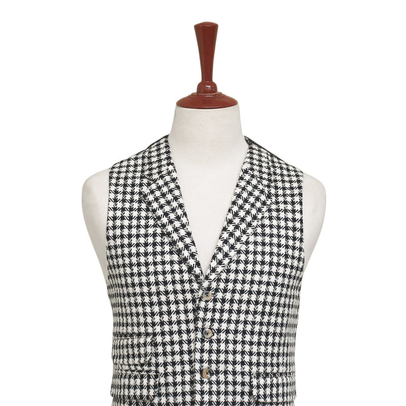 Mens Vest 44R Black White Check Wool Waistcoat Casual Formal Wedding Party Groom