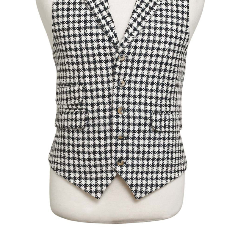 Mens Vest 44R Black White Check Wool Waistcoat Casual Formal Wedding Party Groom