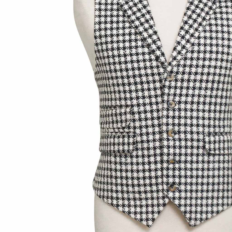 Mens Vest 44R Black White Check Wool Waistcoat Casual Formal Wedding Party Groom