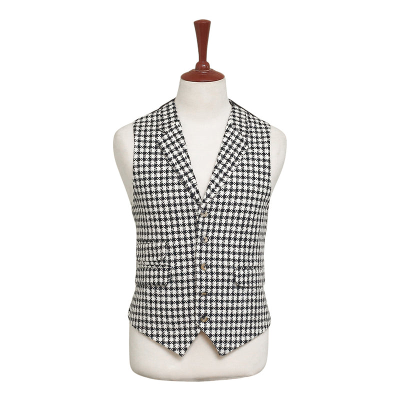 Mens Vest 44R Black White Check Wool Waistcoat Casual Formal Wedding Party Groom