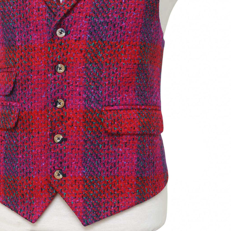 Mens Plaid Vest 44R Purple Red Wool Waistcoat XL Casual Formal Wedding Party Groom