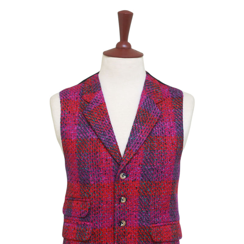 Mens Plaid Vest 44R Purple Red Wool Waistcoat XL Casual Formal Wedding Party Groom