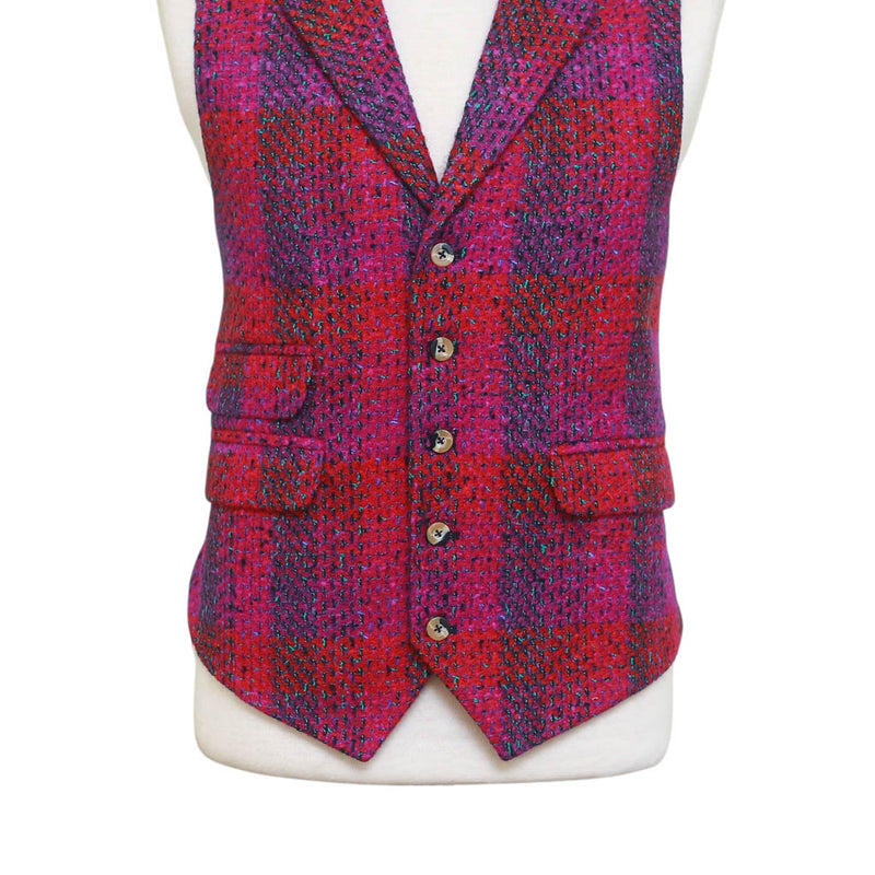 Mens Plaid Vest 44R Purple Red Wool Waistcoat XL Casual Formal Wedding Party Groom
