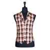 Mens Vest Brown Beige Plaid Check Dress Formal Wedding Lapel Waistcoat Medium