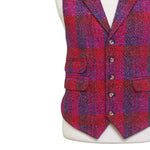 Mens Plaid Vest 44R Purple Red Wool Waistcoat XL Casual Formal Wedding Party Groom