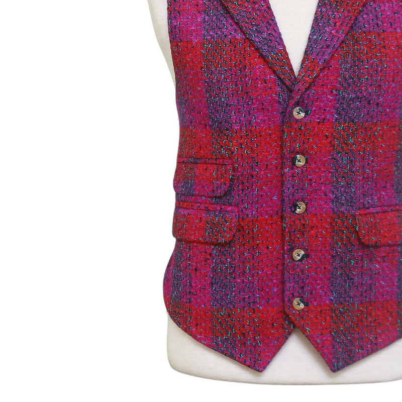 Mens Plaid Vest 44R Purple Red Wool Waistcoat XL Casual Formal Wedding Party Groom