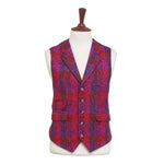 Mens Plaid Vest 44R Purple Red Wool Waistcoat XL Casual Formal Wedding Party Groom