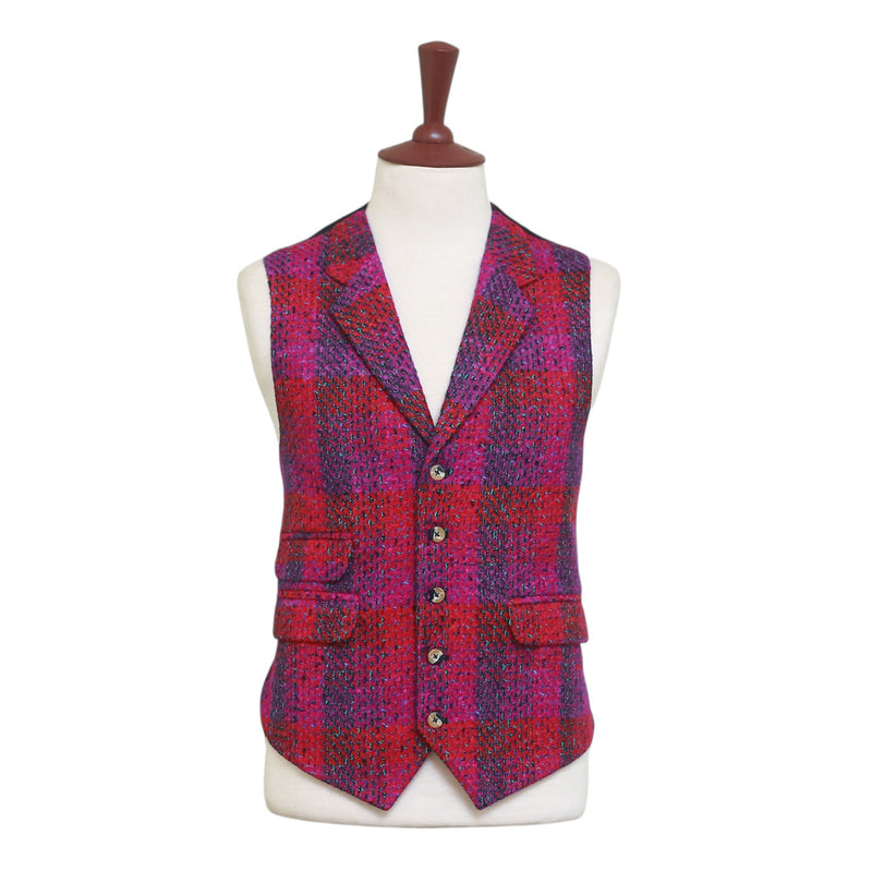 Mens Plaid Vest 44R Purple Red Wool Waistcoat XL Casual Formal Wedding Party Groom