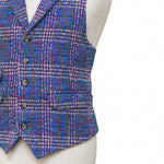 Mens Plaid Vest 44R Purple Blue Wool Waistcoat XL Casual Formal Wedding Party Groom