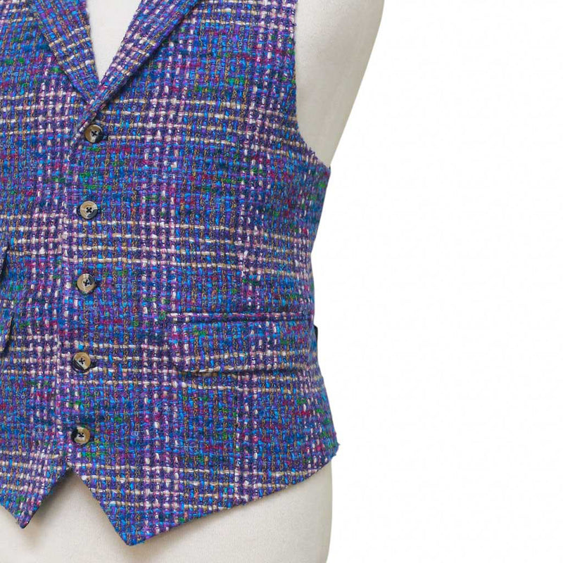 Mens Plaid Vest 44R Purple Blue Wool Waistcoat XL Casual Formal Wedding Party Groom