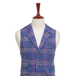 Mens Plaid Vest 44R Purple Blue Wool Waistcoat XL Casual Formal Wedding Party Groom