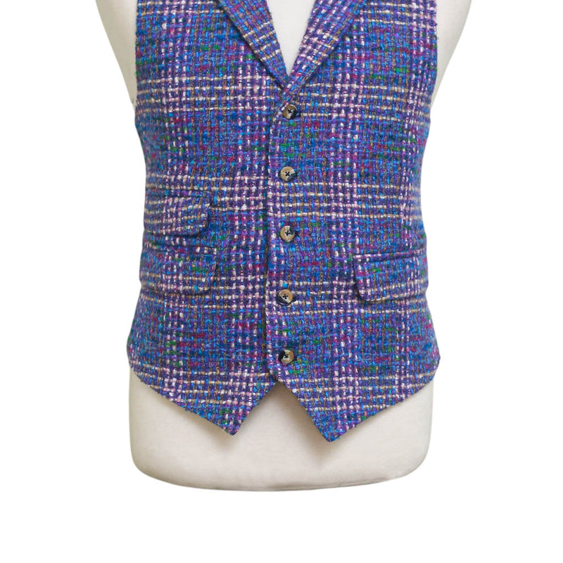 Mens Plaid Vest 44R Purple Blue Wool Waistcoat XL Casual Formal Wedding Party Groom