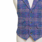 Mens Plaid Vest 44R Purple Blue Wool Waistcoat XL Casual Formal Wedding Party Groom