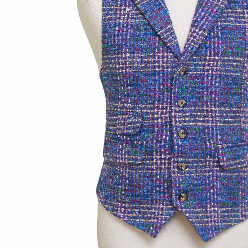 Mens Plaid Vest 44R Purple Blue Wool Waistcoat XL Casual Formal Wedding Party Groom