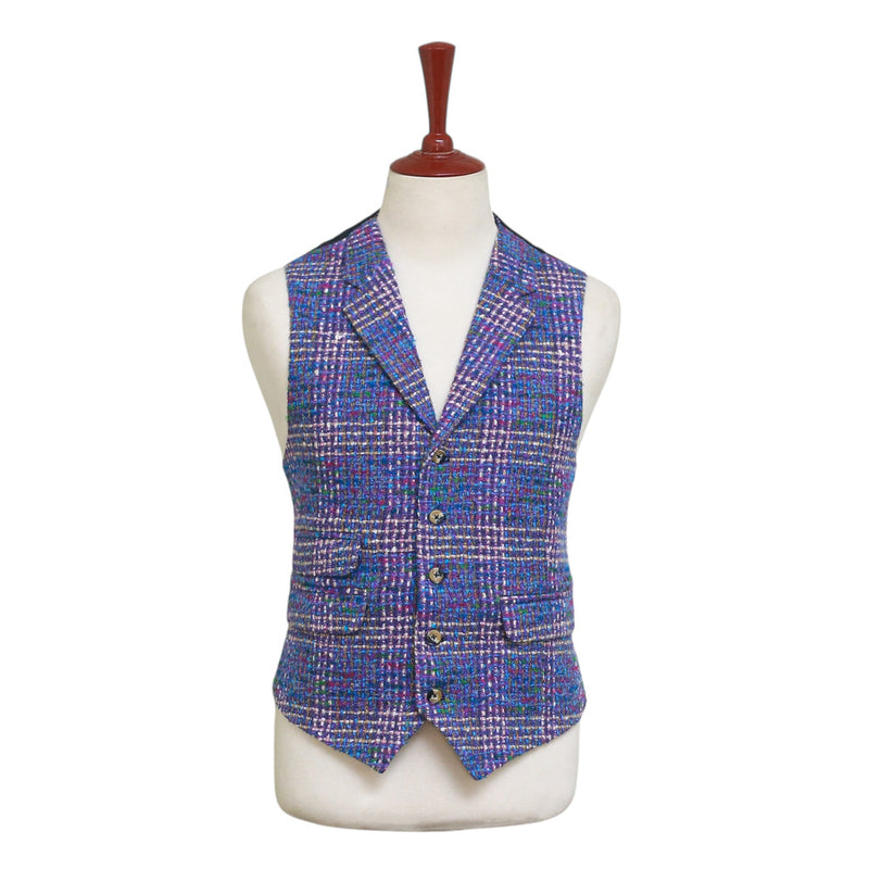 Mens Plaid Vest 44R Purple Blue Wool Waistcoat XL Casual Formal Wedding Party Groom