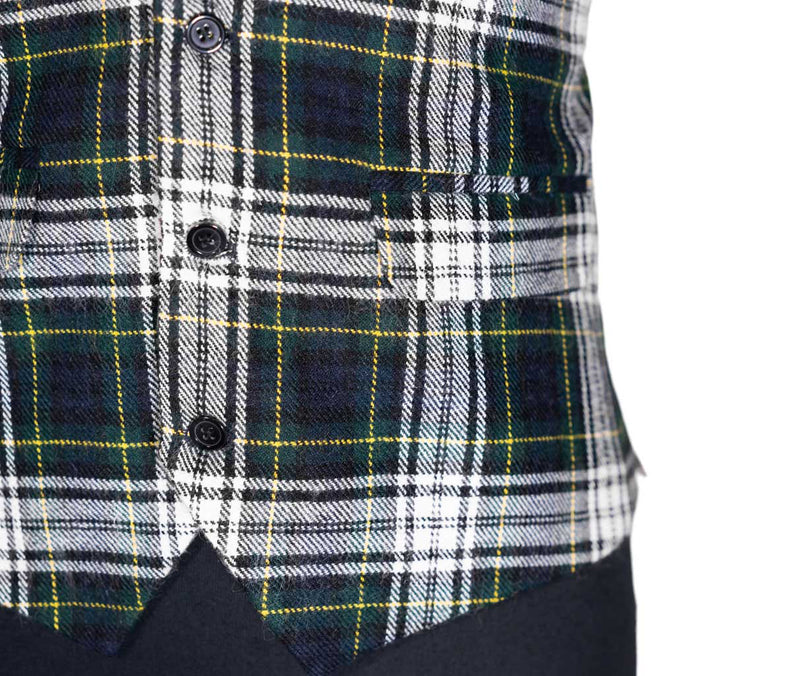 Men Vest Green Blue Plaid Check Dress Formal Wedding Suit Lapel Waistcoat Medium