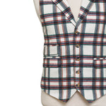 Mens Plaid Vest 44R Wool Ivory Blue Red Waistcoat XL Casual Formal Wedding Party