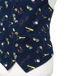 Mens Vest 44R Blue Corduroy Novelty Graphic Print Waistcoat XL Casual Formal Preppy